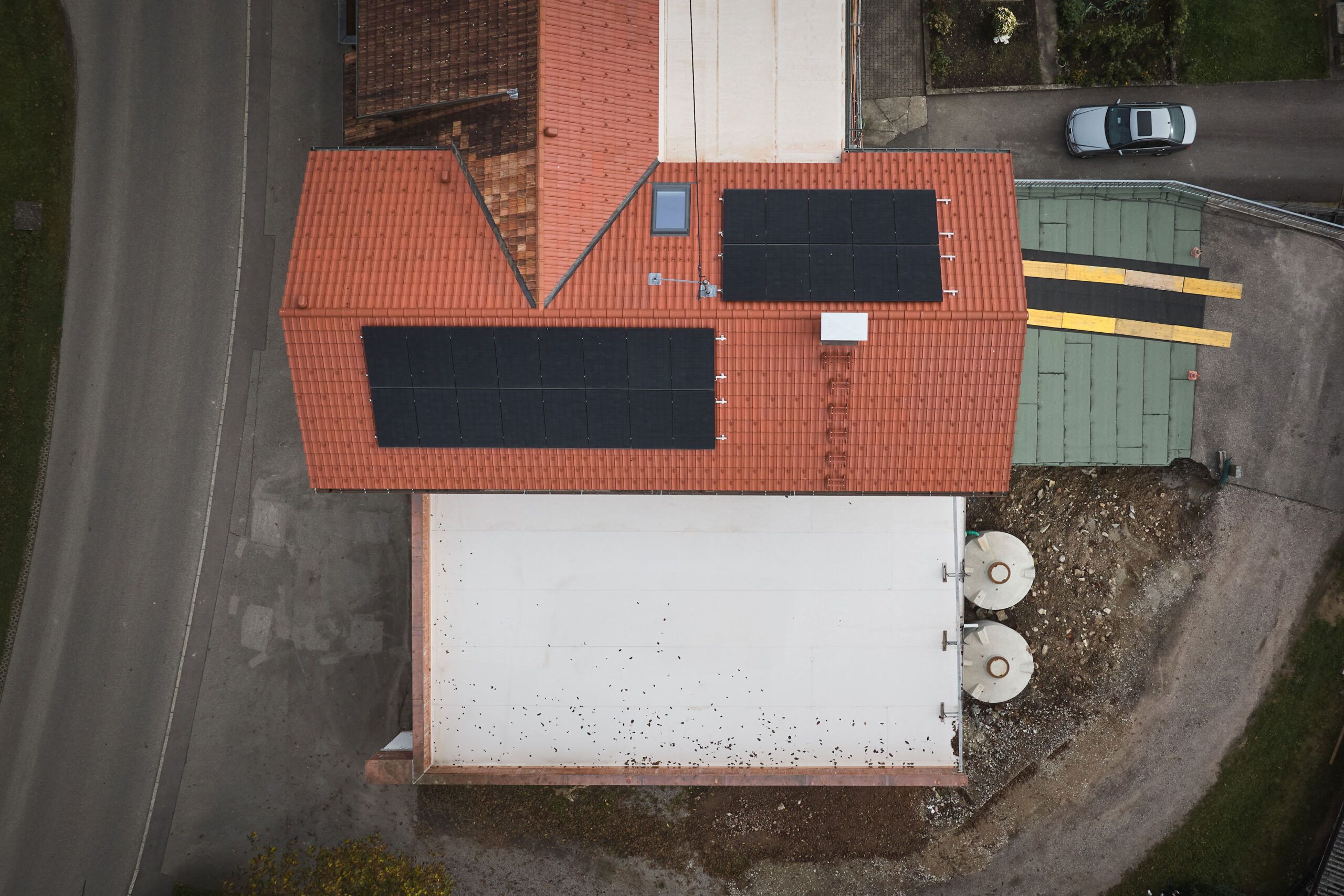 Baustelle Anbau an Einfamilienhaus von oben